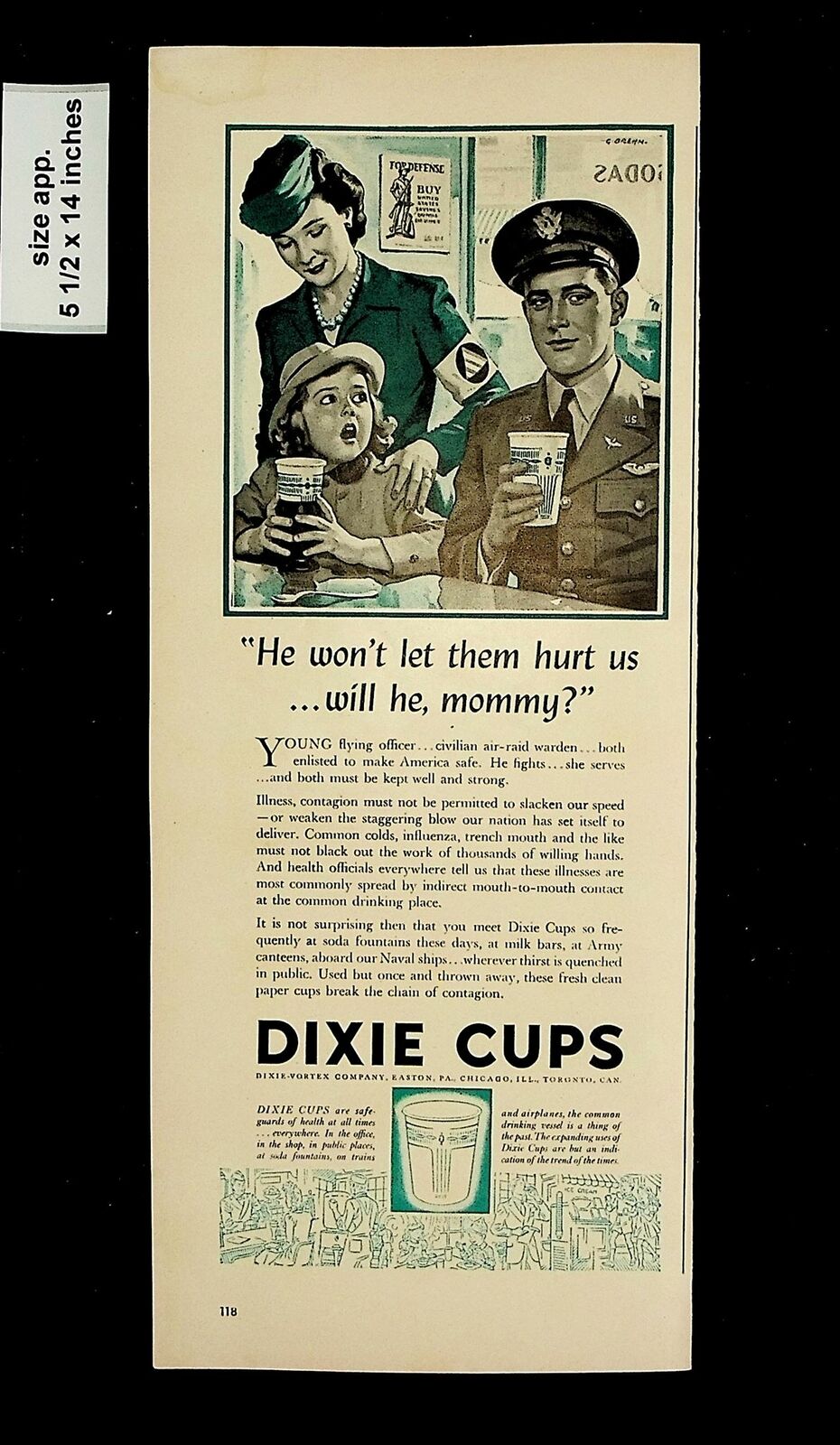1942 Dixie Cups Military Vintage Print Ad 015940
