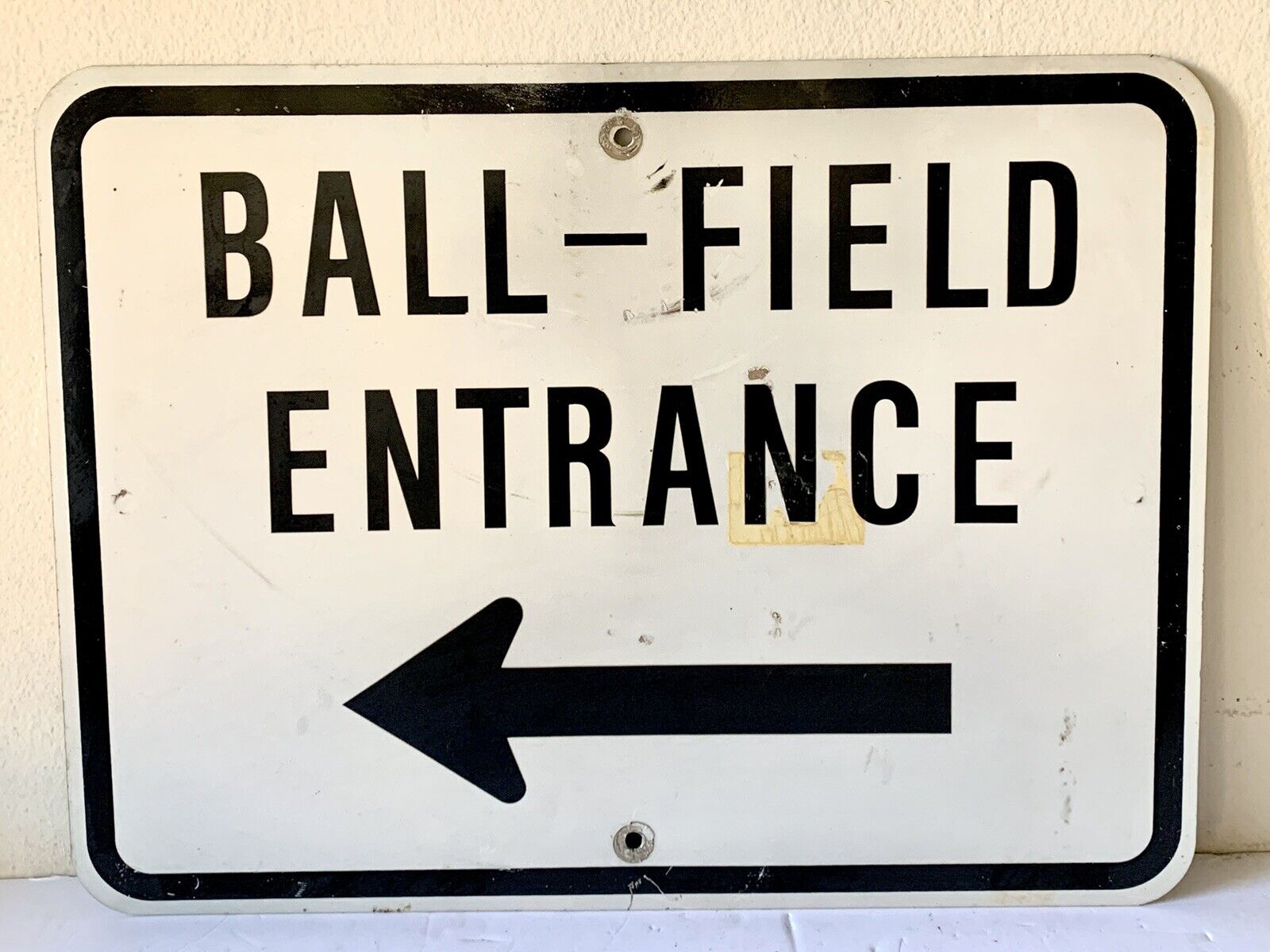 Vintage Metal Aluminum Black Grey Sign Ball Field Entrance 24x18 Placard 