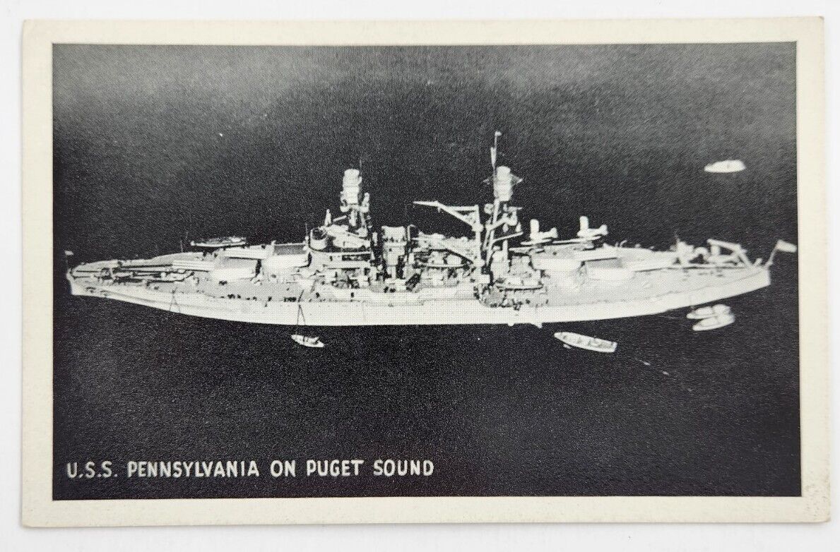 U.S.S. Pennsylvania On Puget Sound Naval Ship Vintage Postcard