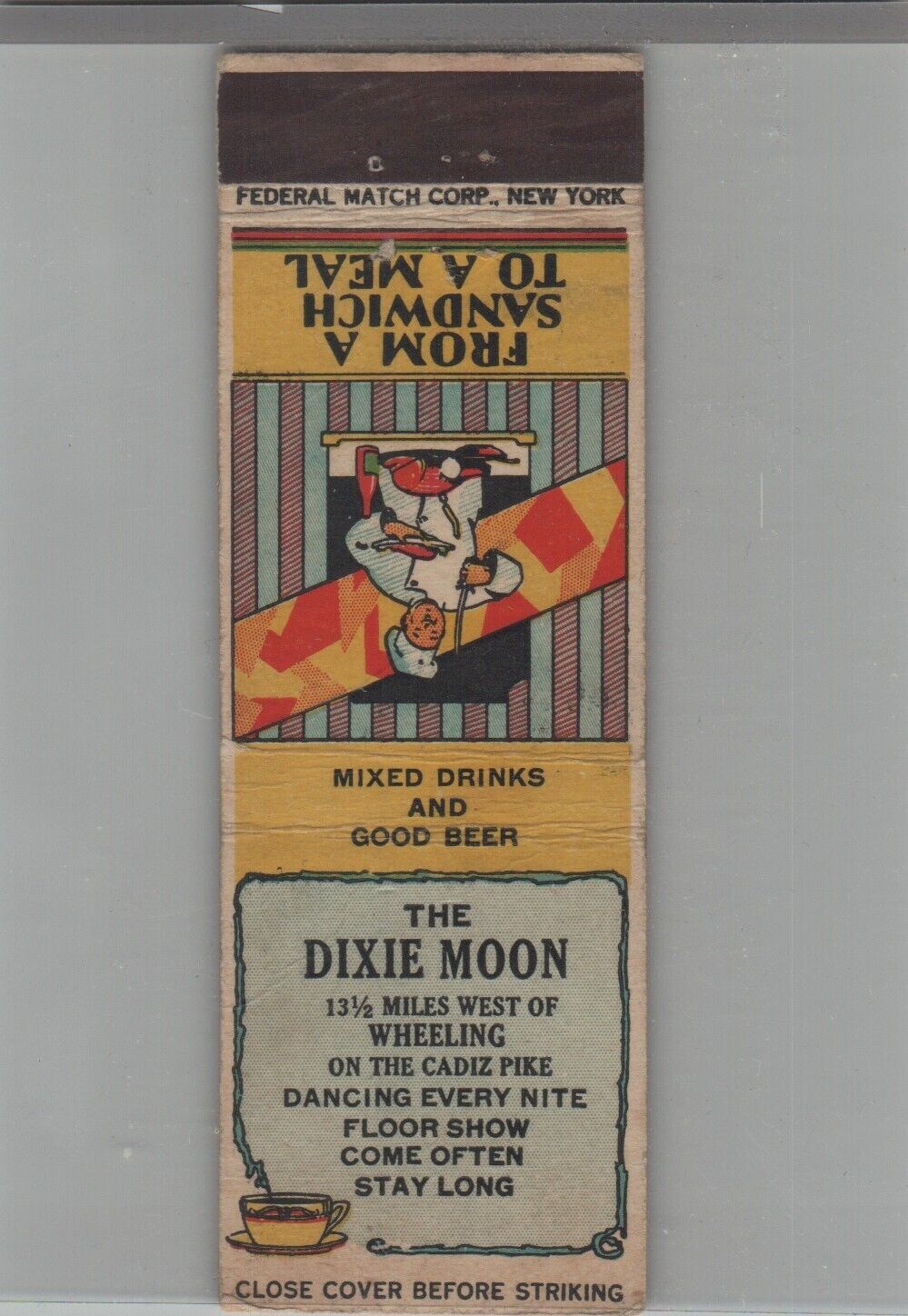 Matchbook Cover 1920s-30's Federal Match The Dixie Moon Wheeling, WV