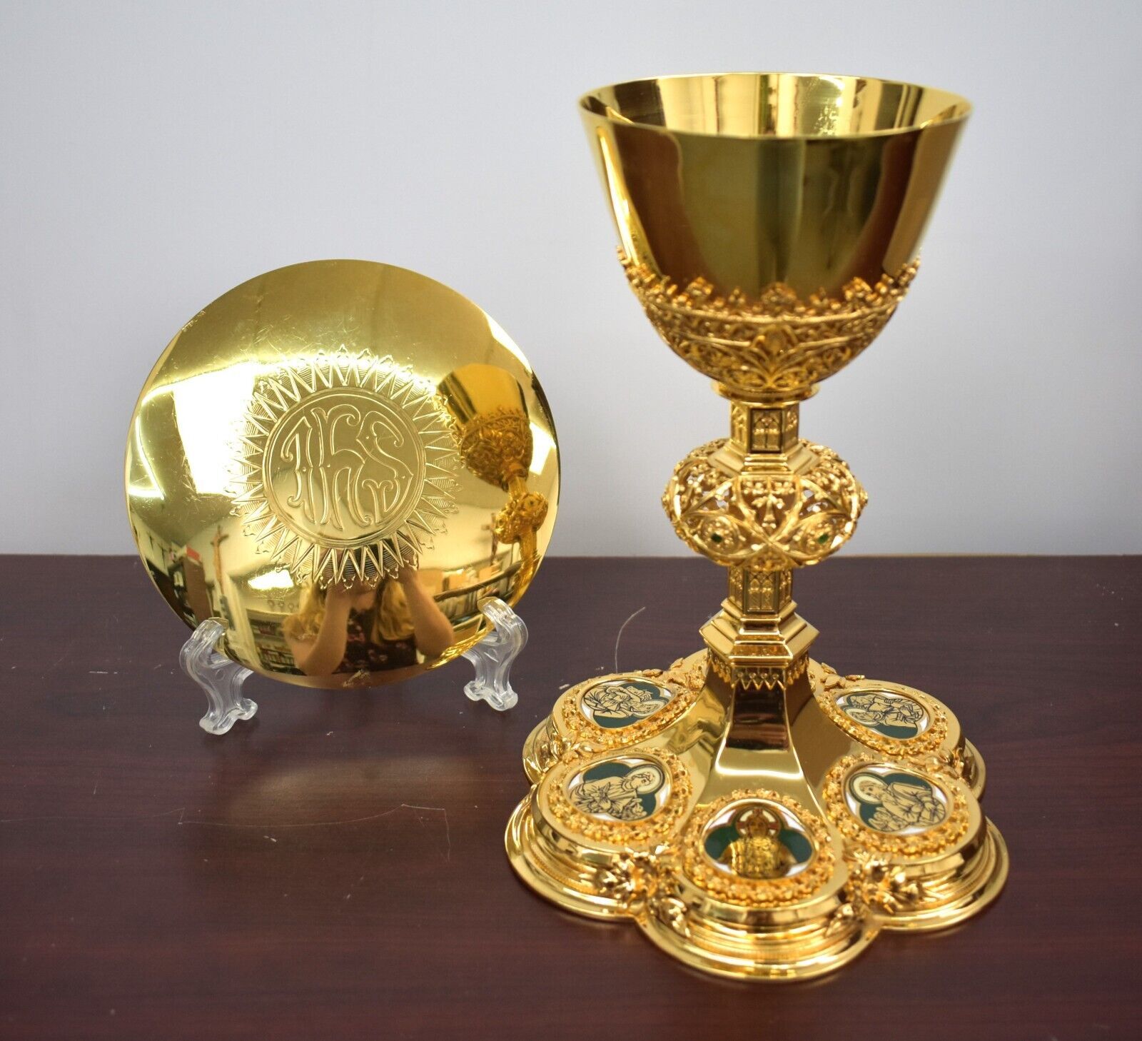 Traditional All Sterling Silver Chalice w/ Enamels: Jesus, 4 Evangelists (CU513)
