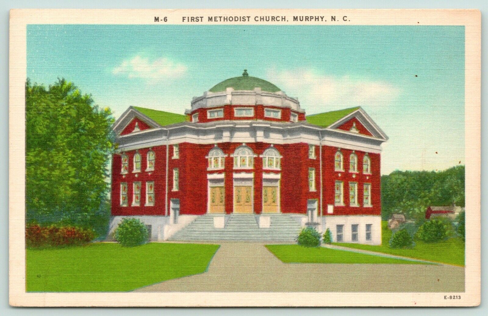 Murphy North Carolina~First Methodist Church~Steps Up to Three Doors~c1940 Linen