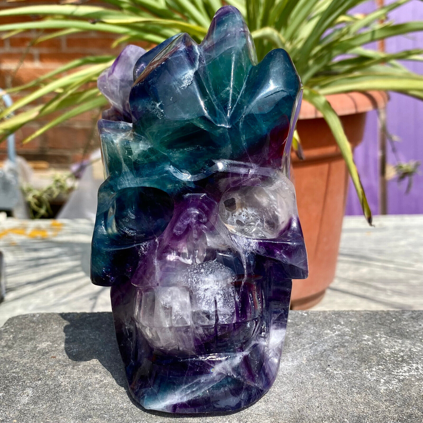 5.29LB Natural beautiful Rainbow Fluorite Crystal carved ghost stone specimen