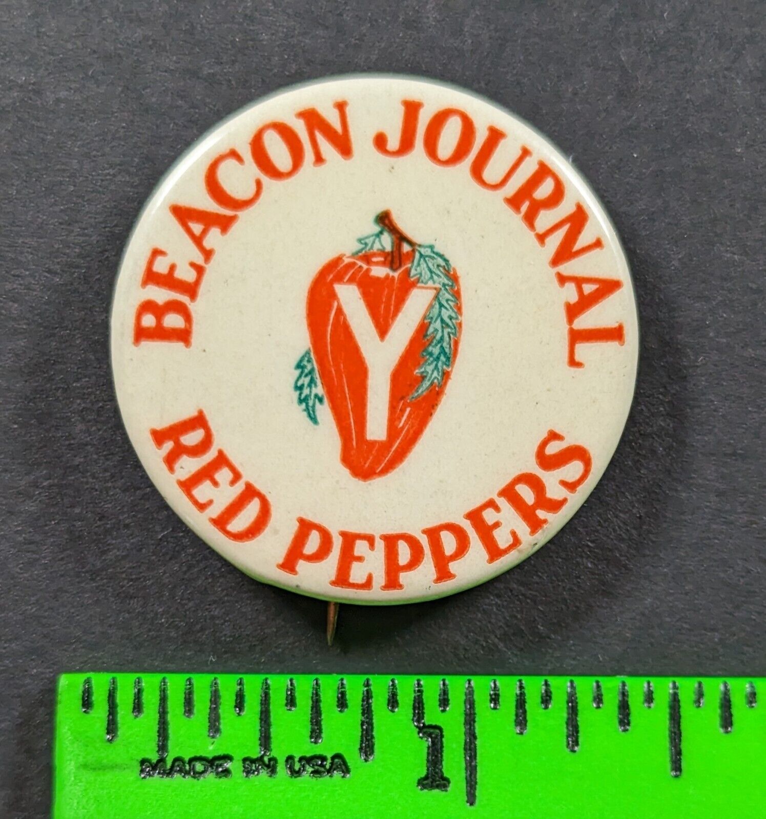 Vintage 1930's Beacon Journal Red Peppers Akron Ohio Pinback Pin