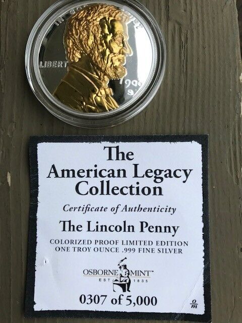 American Legacy Collection-The LINCOLN PENNY Proof 1oz. SILVER - Colorized /COA