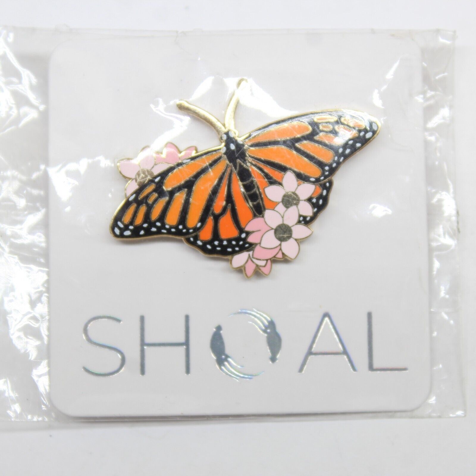 Monarch Butterfly with Pink Flowers Pin Lapel Enamel Collectible