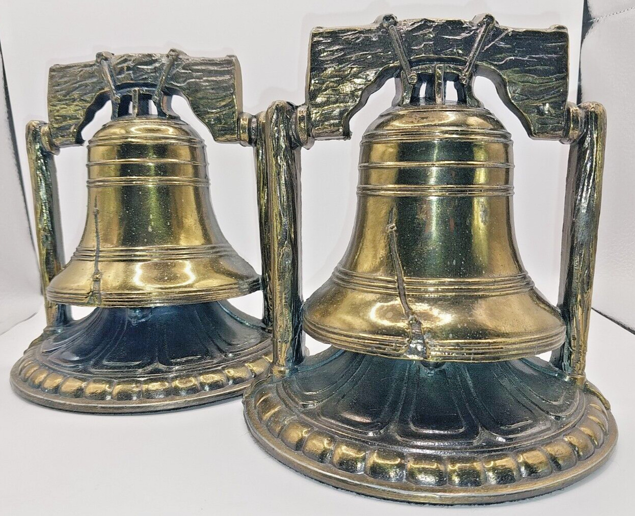 Vintage 1974 brass Liberty bell bookends