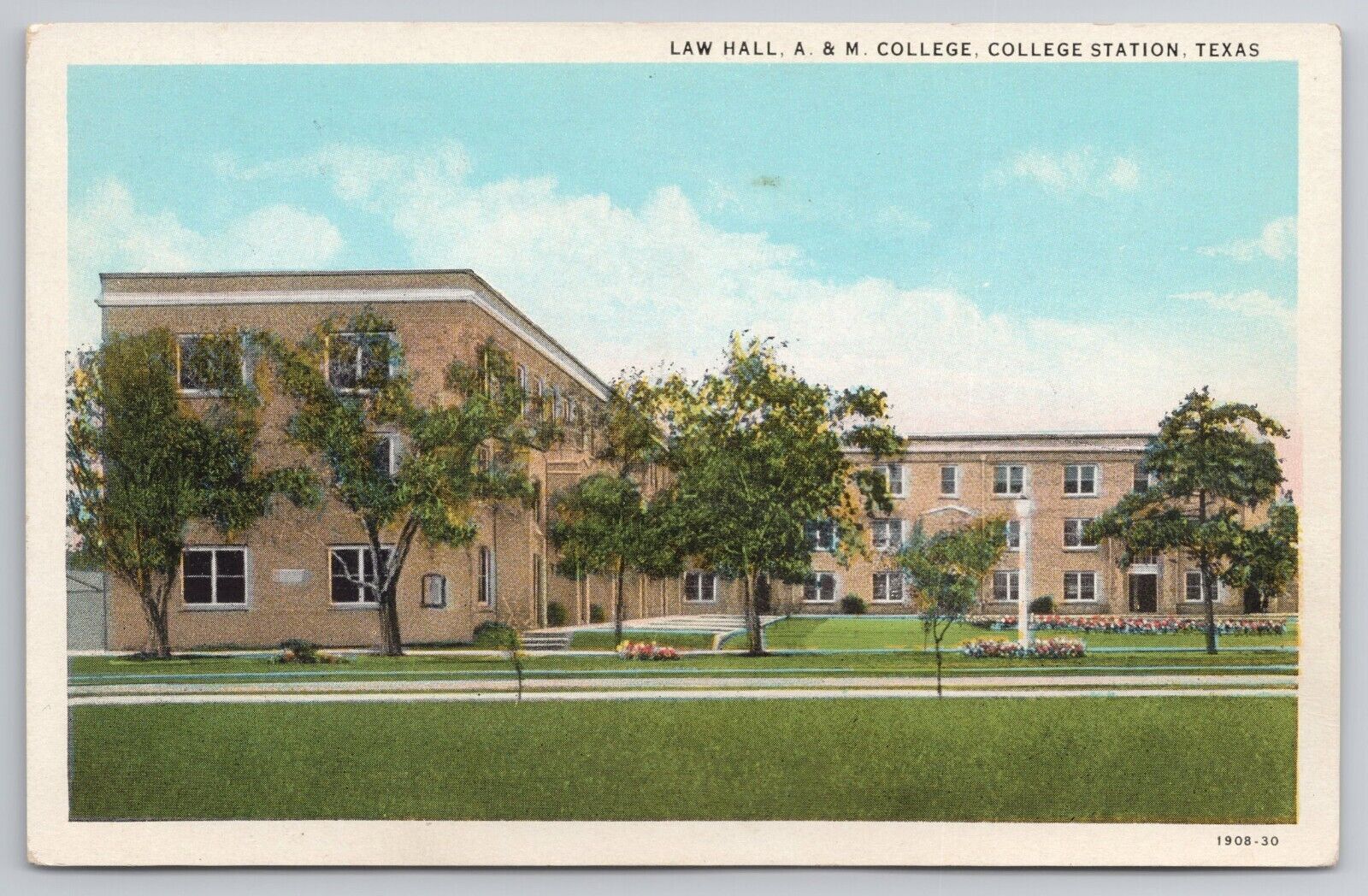 1930 Postcard Law Hall A & M College Station Texas Tx