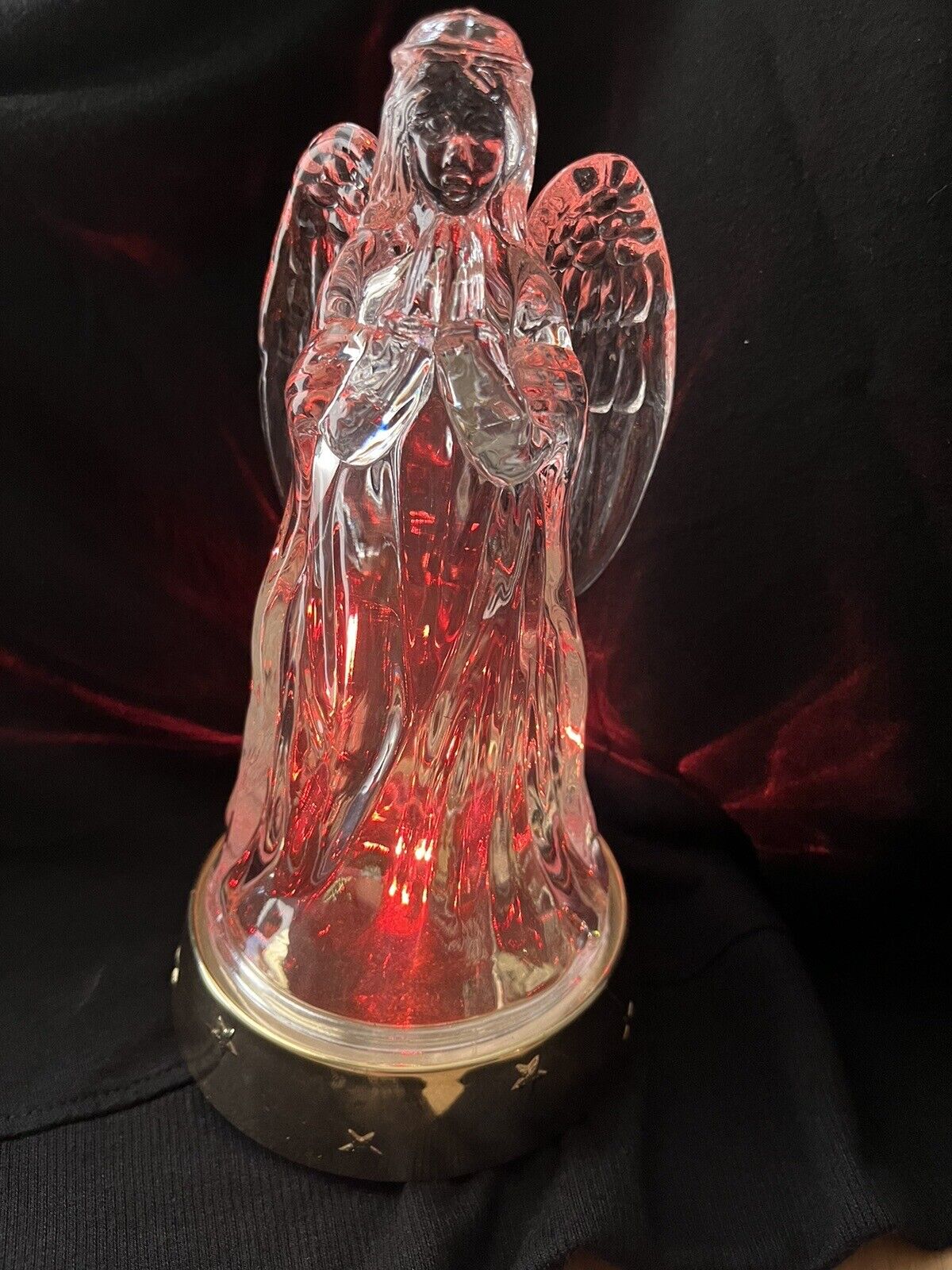 Vintage 1996 Heavy Clear Glass Angel Plays Christmas Music & Has Blinking Lights