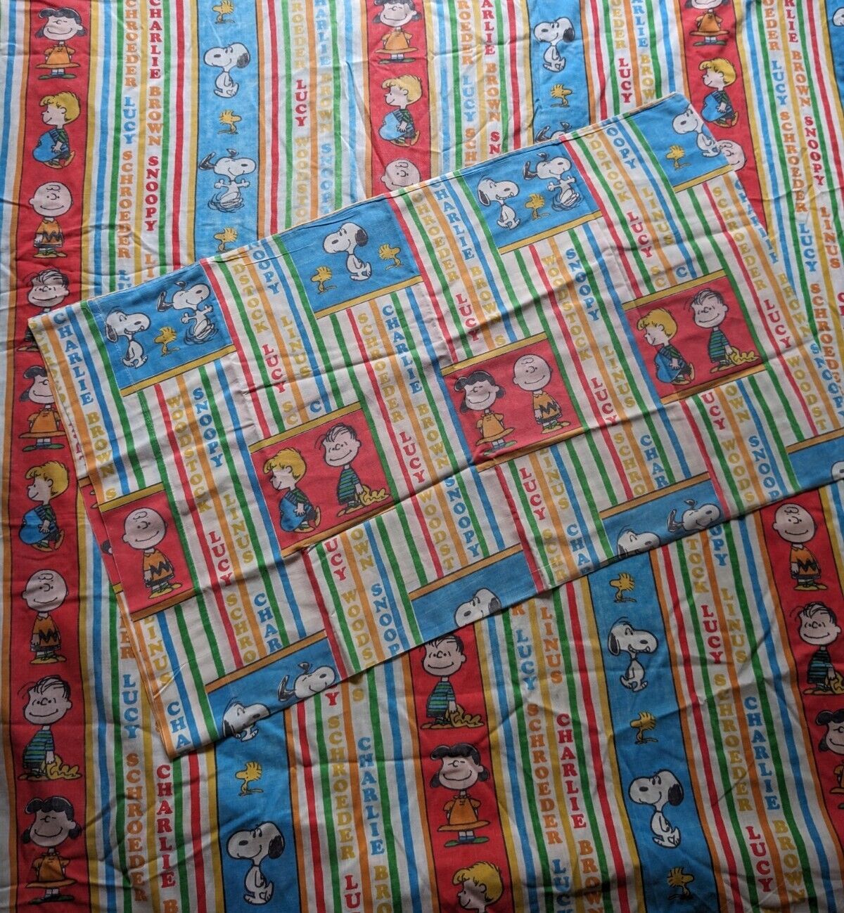Rare Vintage United Syndicate Striped Peanuts 1960s Fitted Sheet & Pillowcase