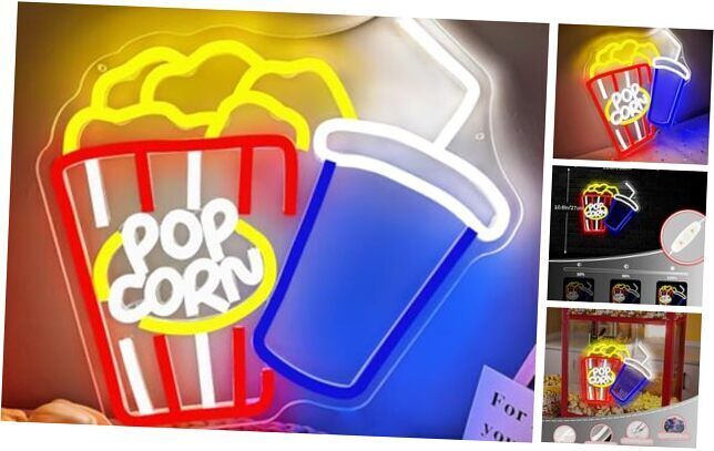 Popcorn Neon Sign Cinema LED Sign Dimmable Neon Lights for Business Pop Corn