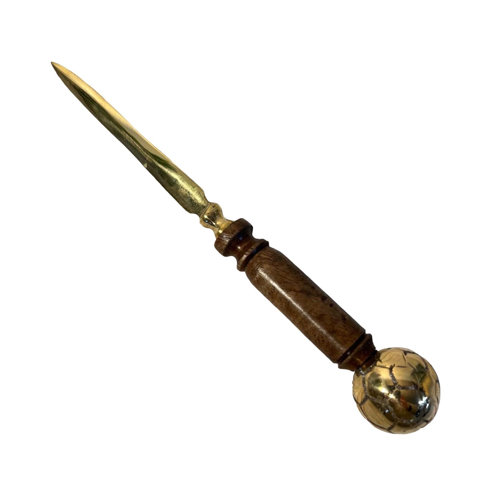 Wooden-handled Brass Letter Opener with football-shaped end