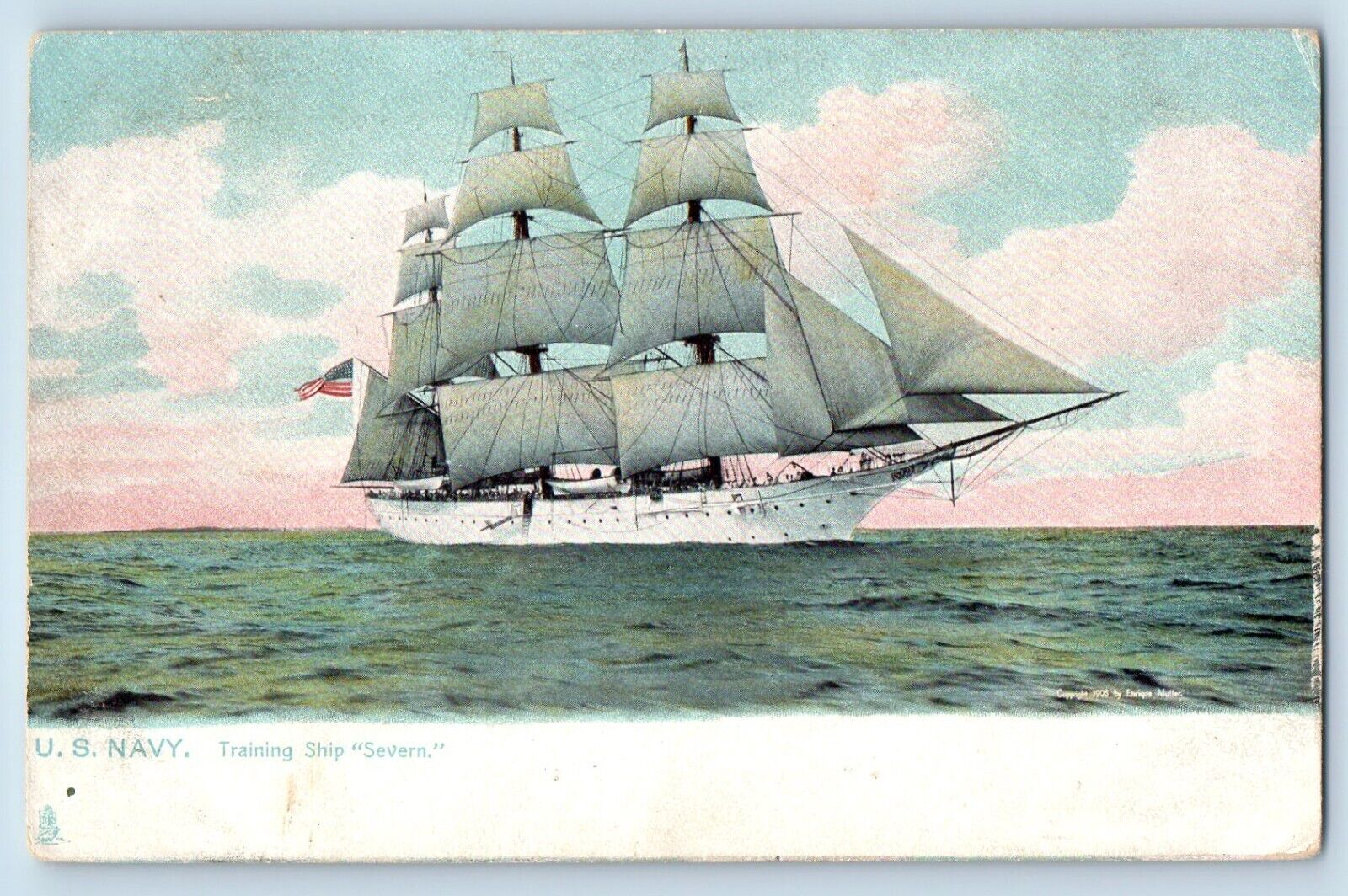 Bath Maine Postcard US Navy Training Ship Severn Practice Ship For Cadets Tuck