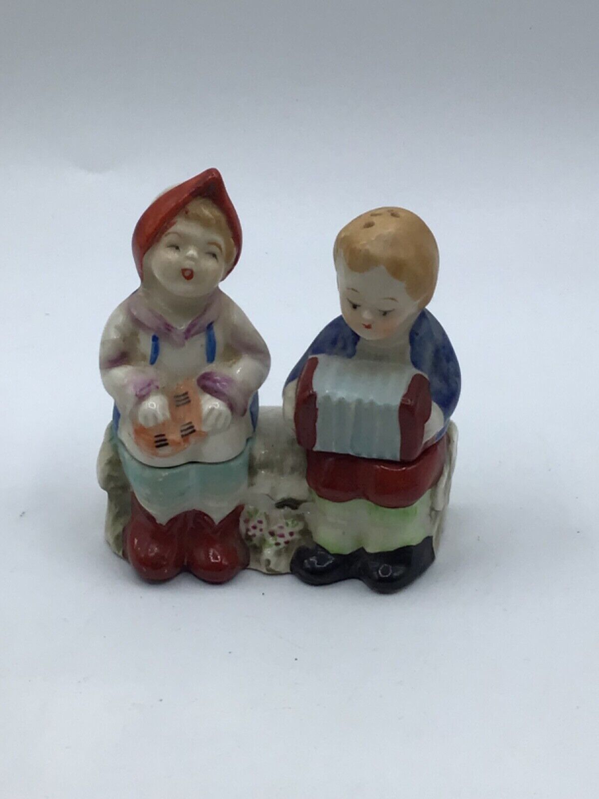 Vtg Boy & Girl on Bench Playing Accordin Salt and Pepper Shakers Occupied Japan