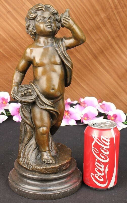 100% Solid Bronze Sculpture of a Stading Holding a Bird Art Deco Marble Sale