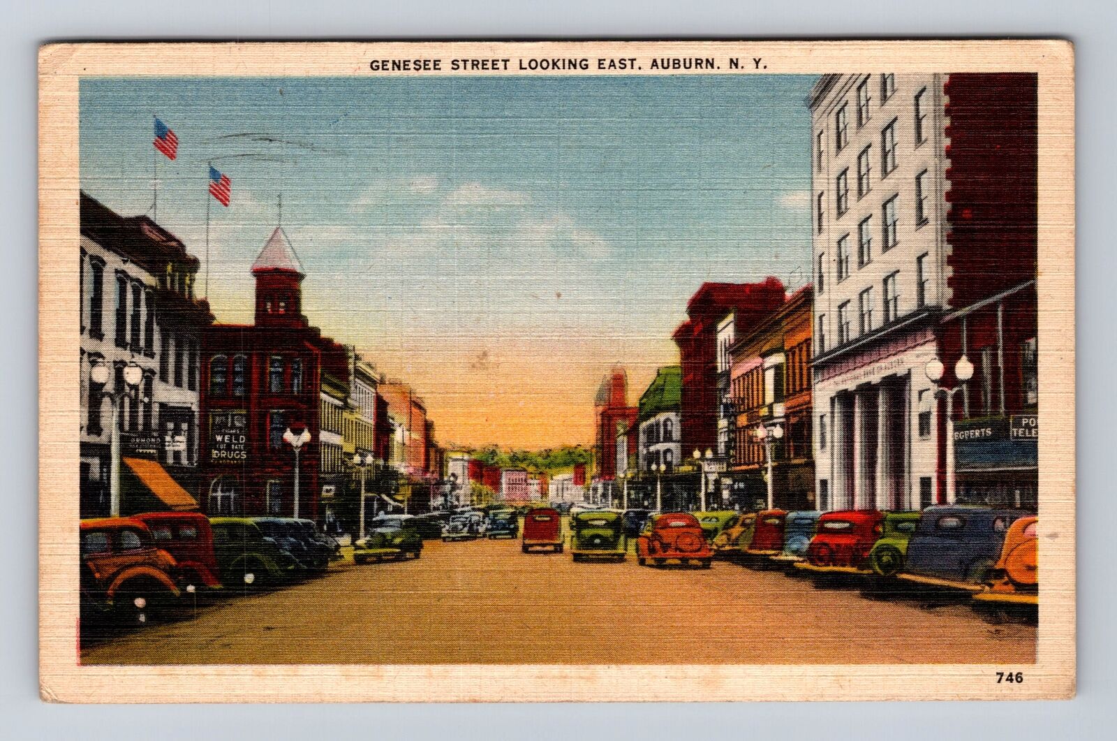 Auburn NY-New York, Genesee Street Looking East, Antique Vintage c1946 Postcard