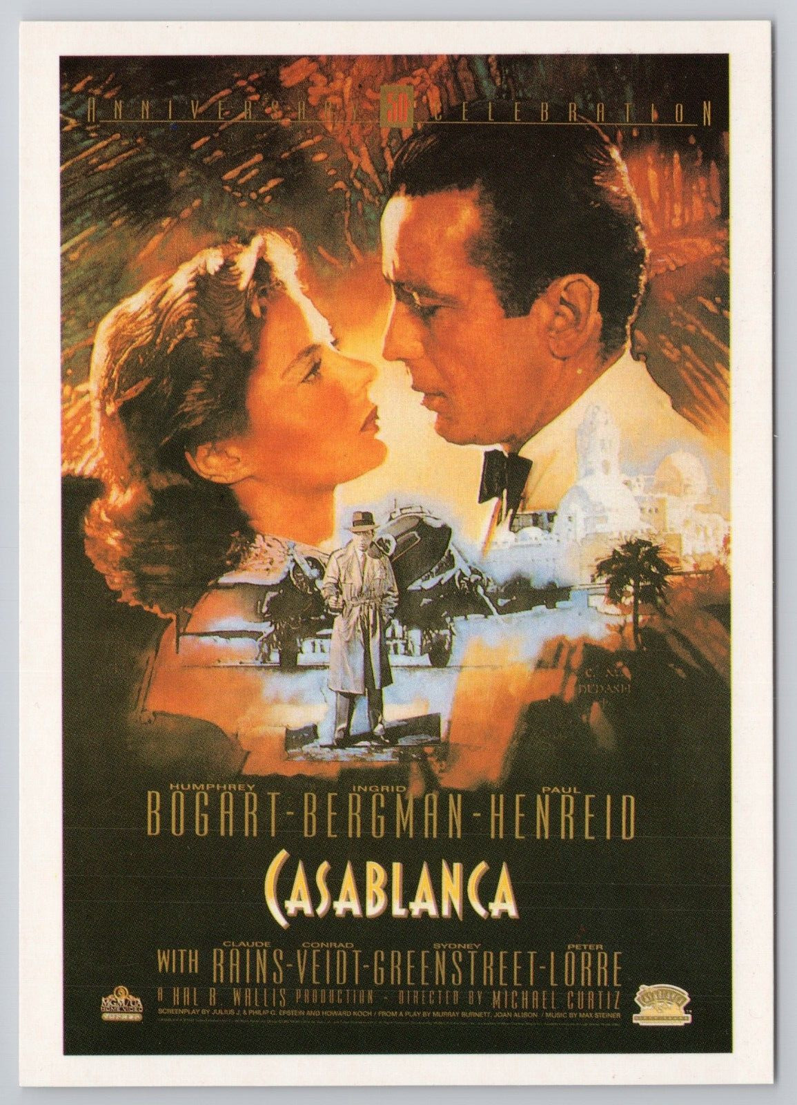 Casablanca 1943 Film Humphrey Bogart Ingrid Bergman - Movie Poster Postcard