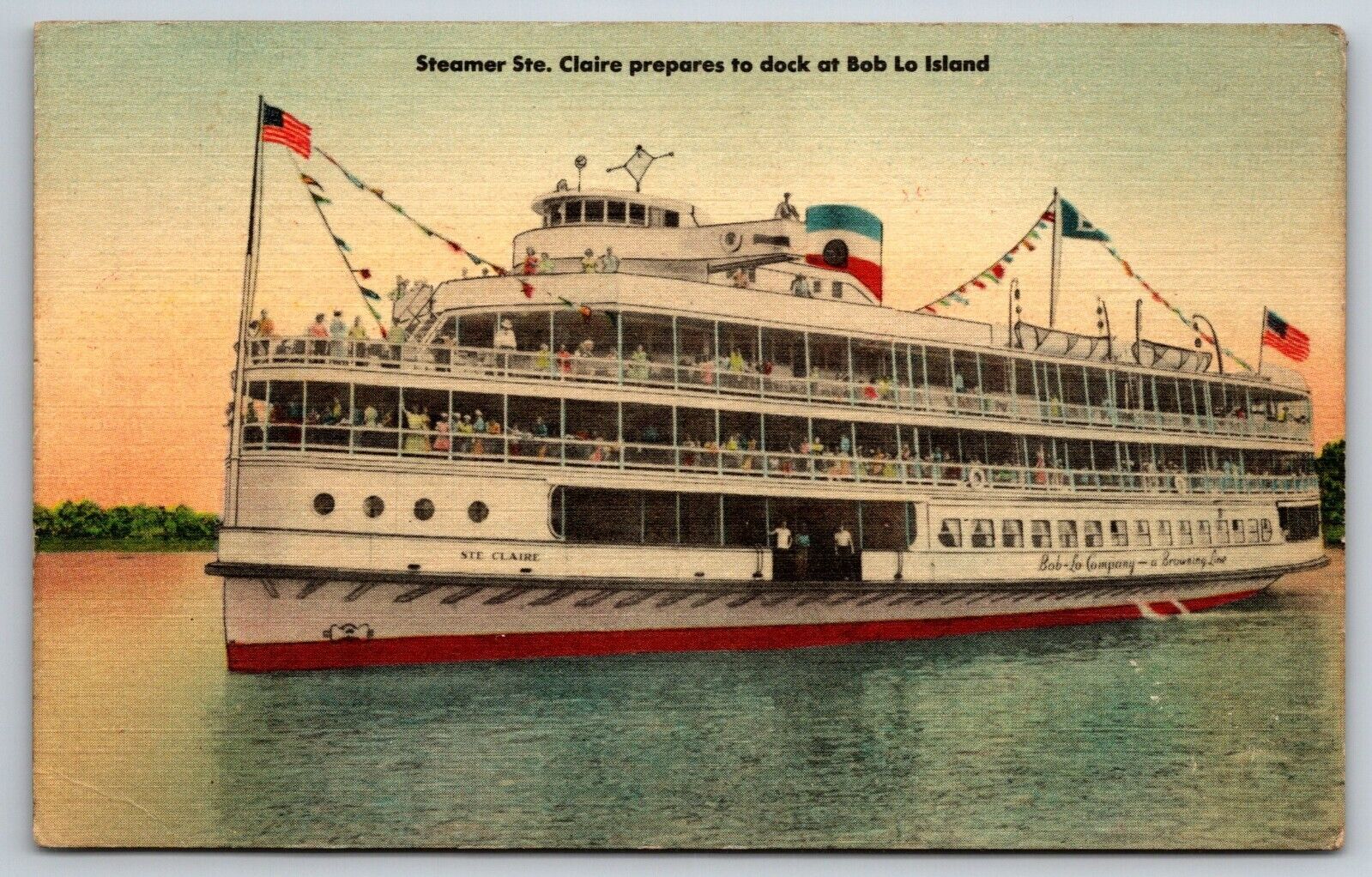 Historic Steamer Ste Claire BobLo Island Amusement Detroit Canada Postcard Resto
