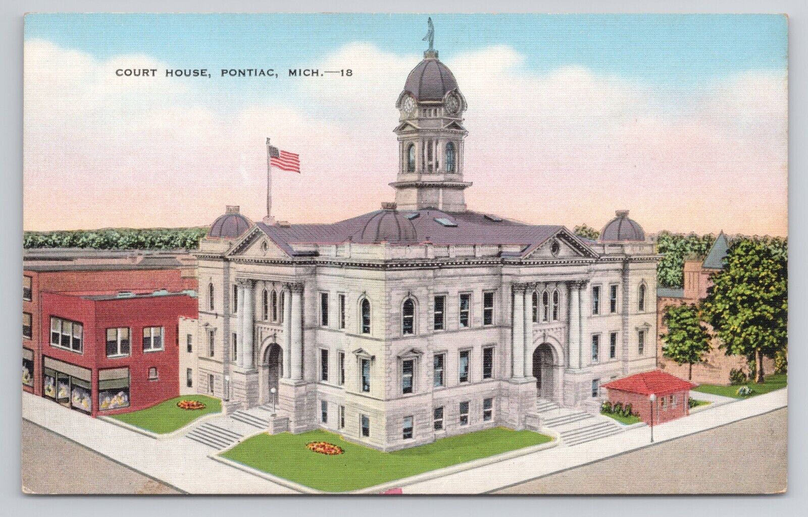 Court House Pontiac Michigan Linen Postcard No 4870