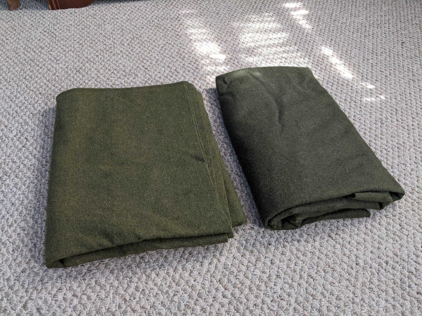Set Of Two US Army Green Wool Blankets