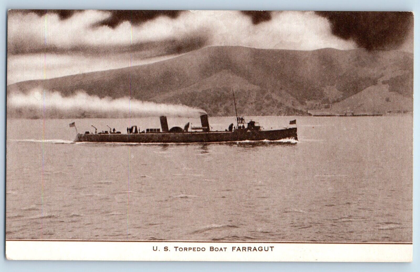 Postcard U.S. Torpedo Boat Farragut Battleship Navy WWI c1910\'s Vintage Antique