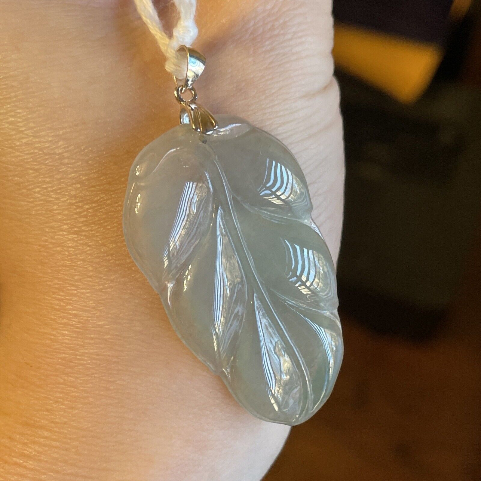 Burma Untreated Grade A jade Hand Carved. S925 Sterling Silver Leaf