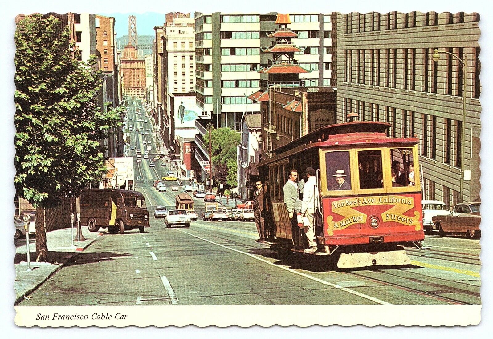 1960s San Francisco Cable Car California St Van Ness Ave Old Cars Postcard A25