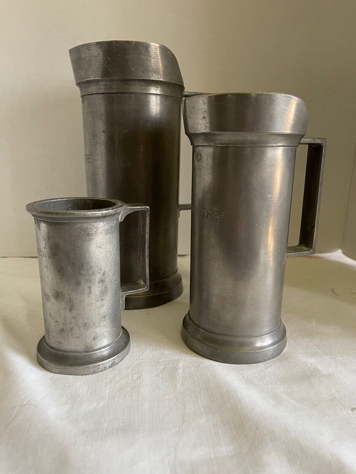 Antique Pewter Steins Toulouse France Liter, Demi Liter, Double Deciliter 1800\'s