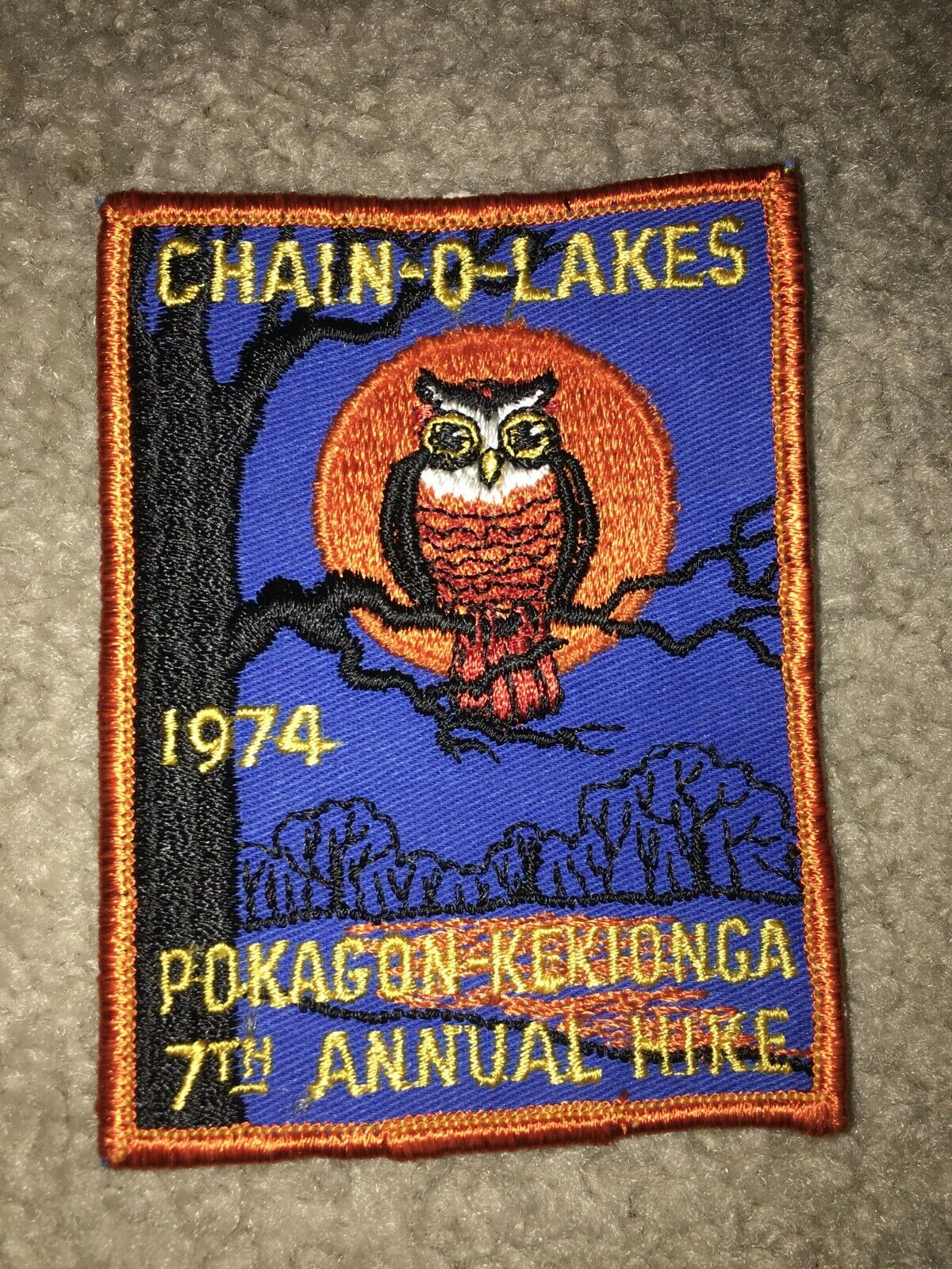 Boy Scout BSA Chain-O-Lakes Indiana Owl 1974 Pokagon Kekionga 7th Trail Patch