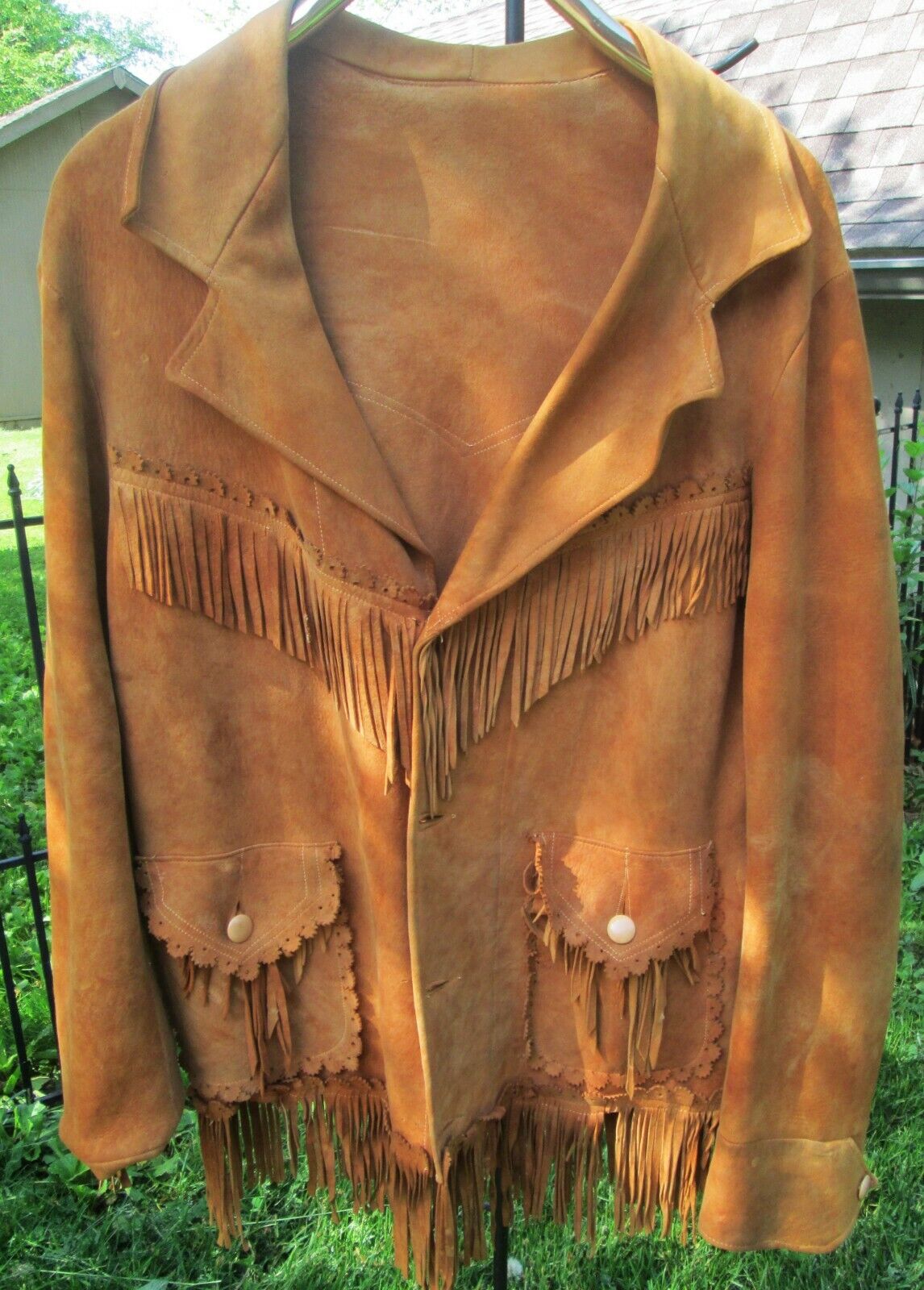 Vintage Western Fringed Leather Jacket Butter Soft Suede Sz L Scalloped Cut Mens