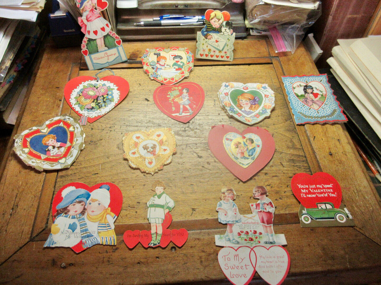 Vintage Valentine Cards Lot Of 13 (6) Die cuts  (2) Stand Up (7) Heart Shaped