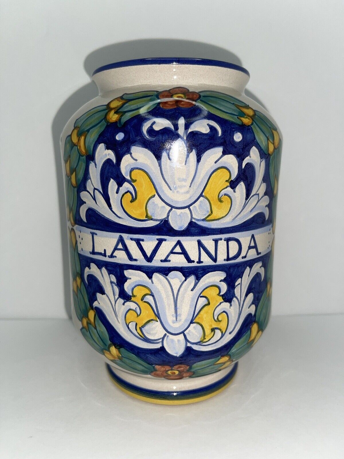 Deruta Hand Paint Italian Faience Pottery Open Top Apothecary Lavanda Lavender
