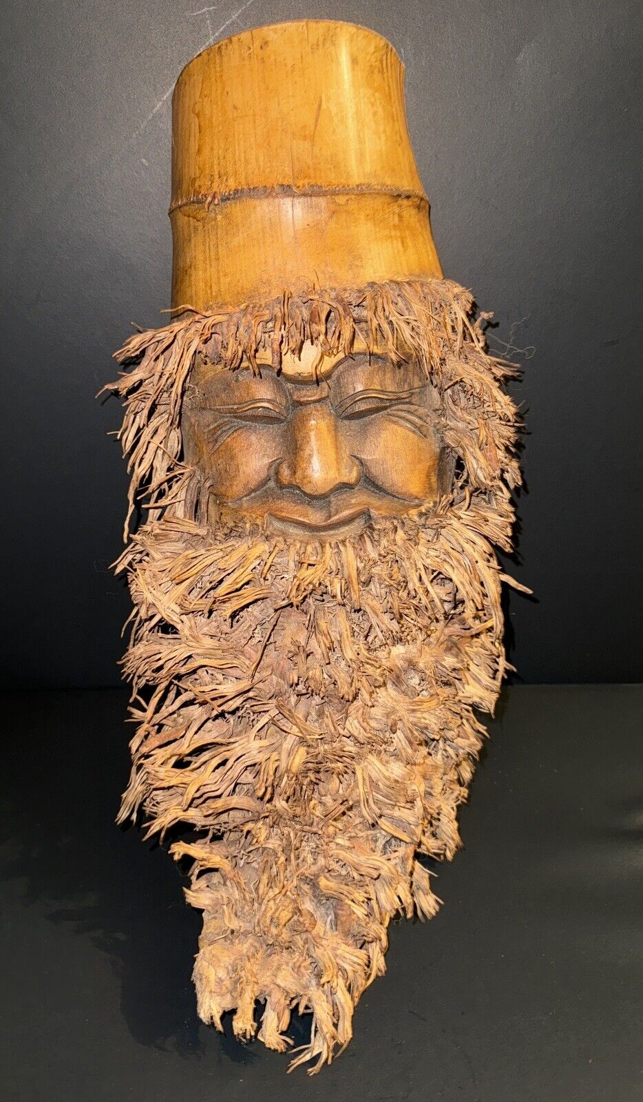 Chinese Carved Bamboo Root Happy Man Face Wall Hanging ~ Wall Art ~ Asian Art ~