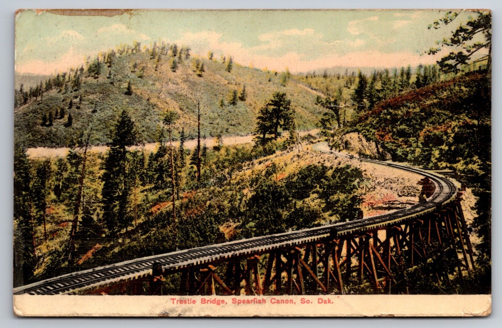 Railroad Trestle Bridge Spearfish Canon South Dakota c1910 Postcard