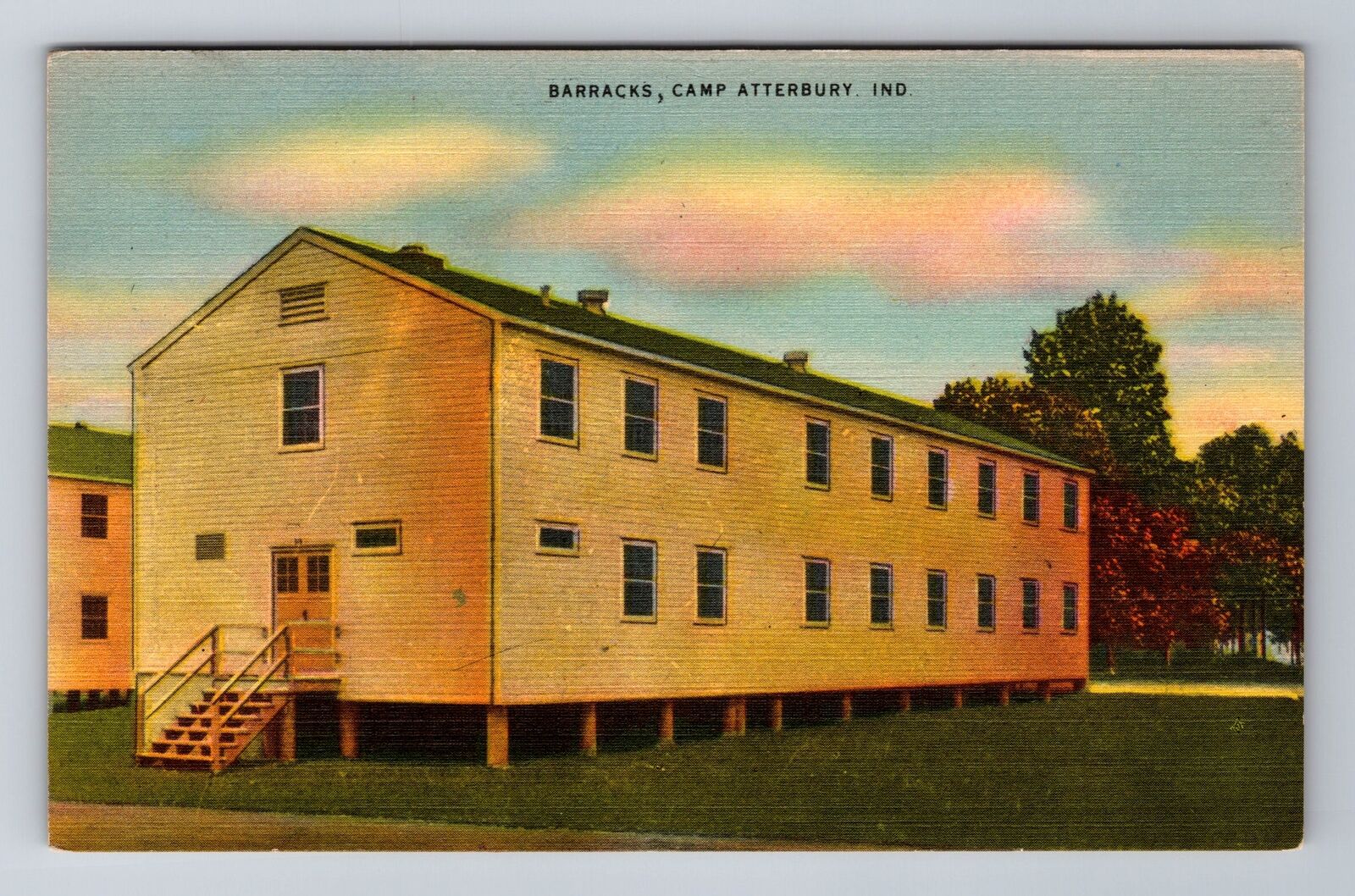 Camp Atterbury IN-Indiana, Barracks, Antique, Vintage Souvenir Postcard
