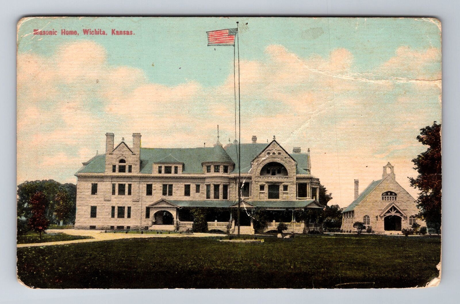 Wichita KS-Kansas, Masonic Home, c1910 Vintage Souvenir Postcard