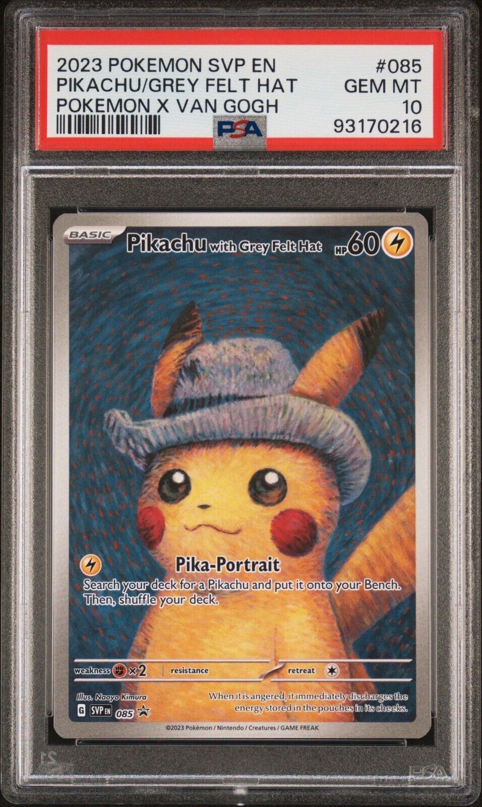 PSA 10 Pikachu With Grey Felt Hat X Van Gogh 085 Pokemon TCG Promo Card GEM MINT