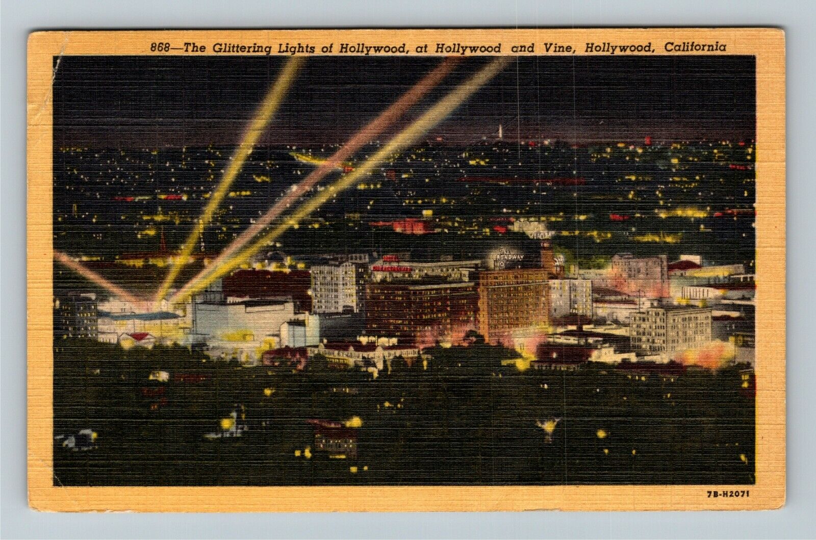 Hollywood CA-California Aerial View Glittering Lights Vintage Postcard