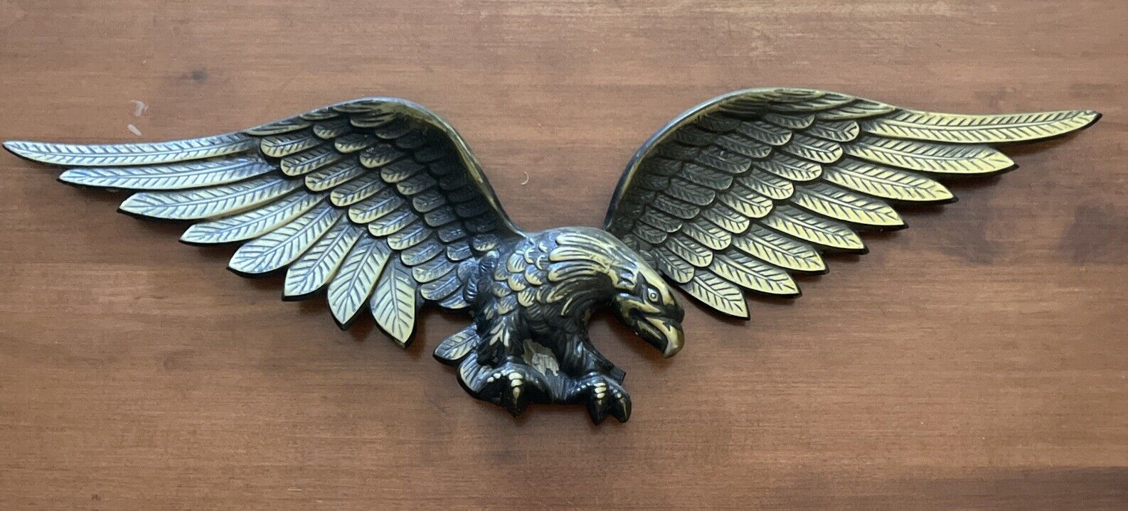 1960’s-70’s Flying Eagle Metal Wall Decor 31-1/2” Wingspan, Antique Brass Finish