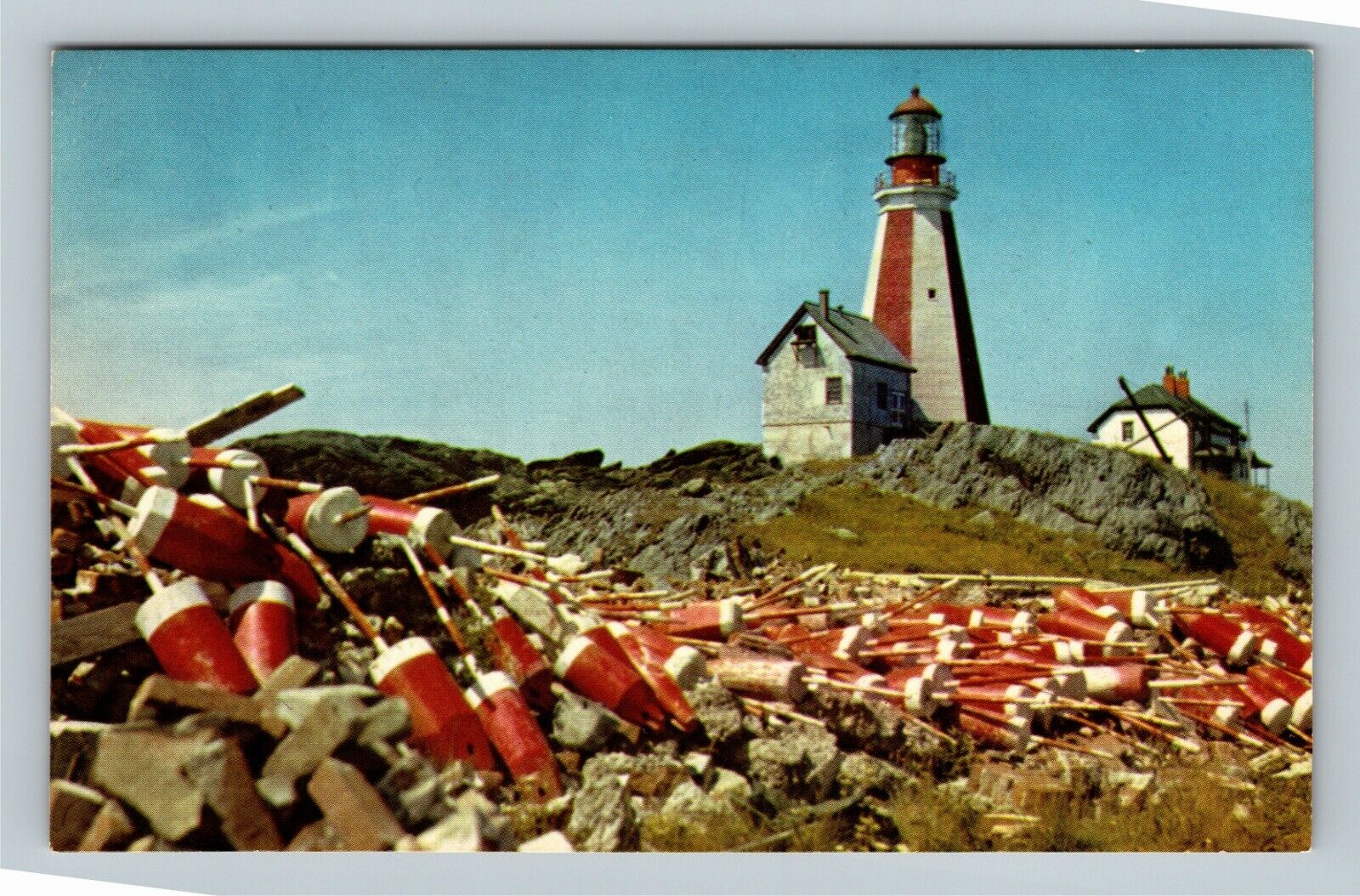 Yarmouth Lighthouse NS, Lobster Pot Markers, Nova Scotia Canada Vintage Postcard
