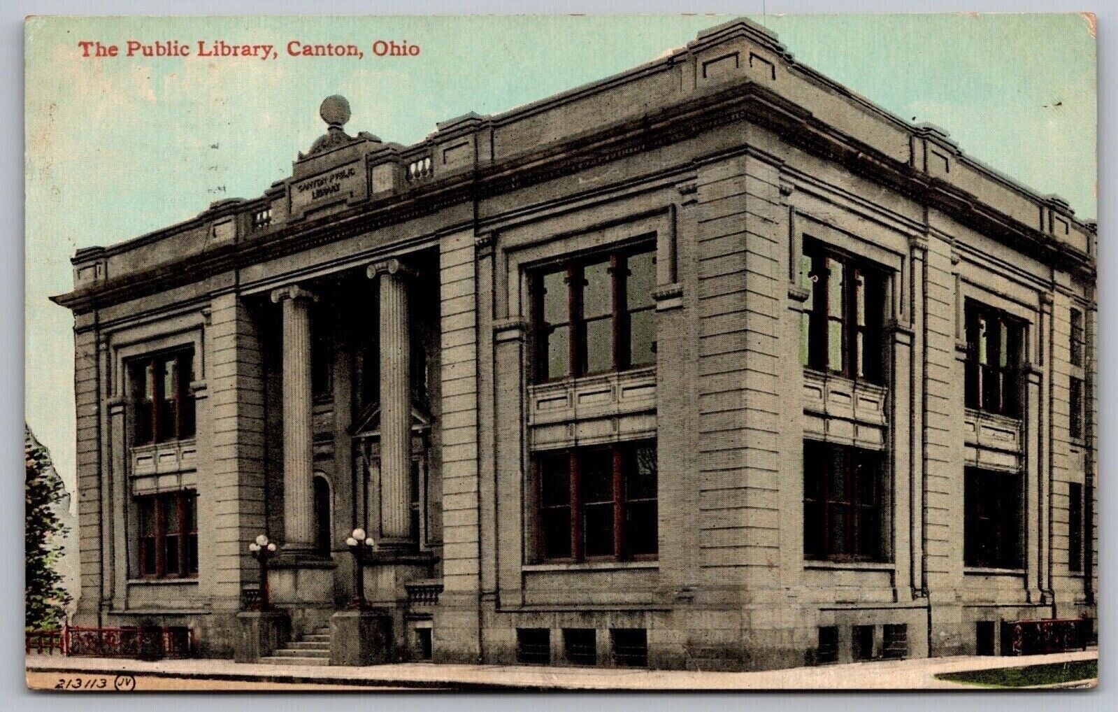 Ohio Oh Cnaton Public Library Canton Ohio 1911 Cancel Wob Pm Postcard