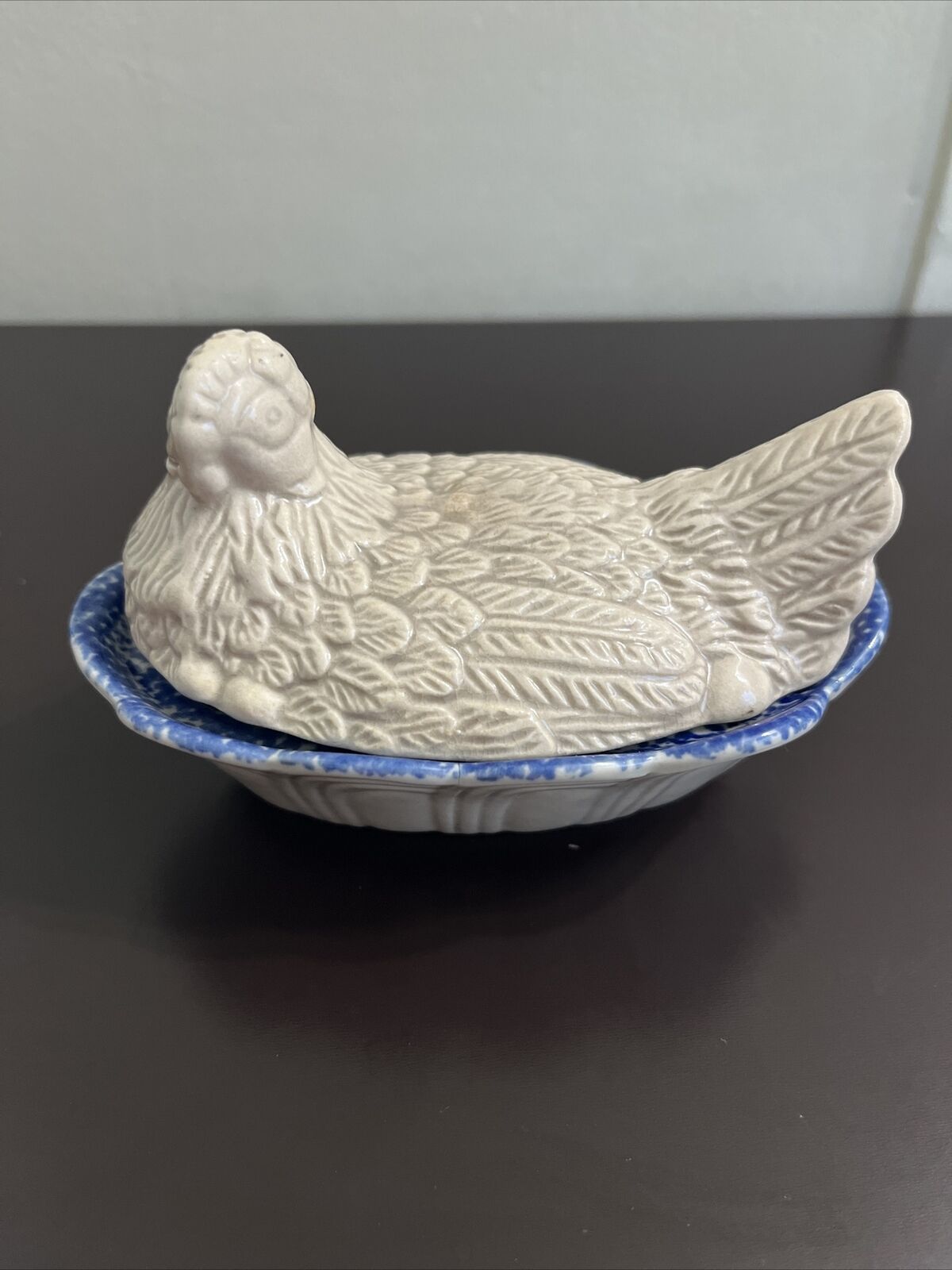 MCM VTG Ceramic Hand Painted Pottery Hen/Chicken/Rooster/Bird Trinket Dish EUC