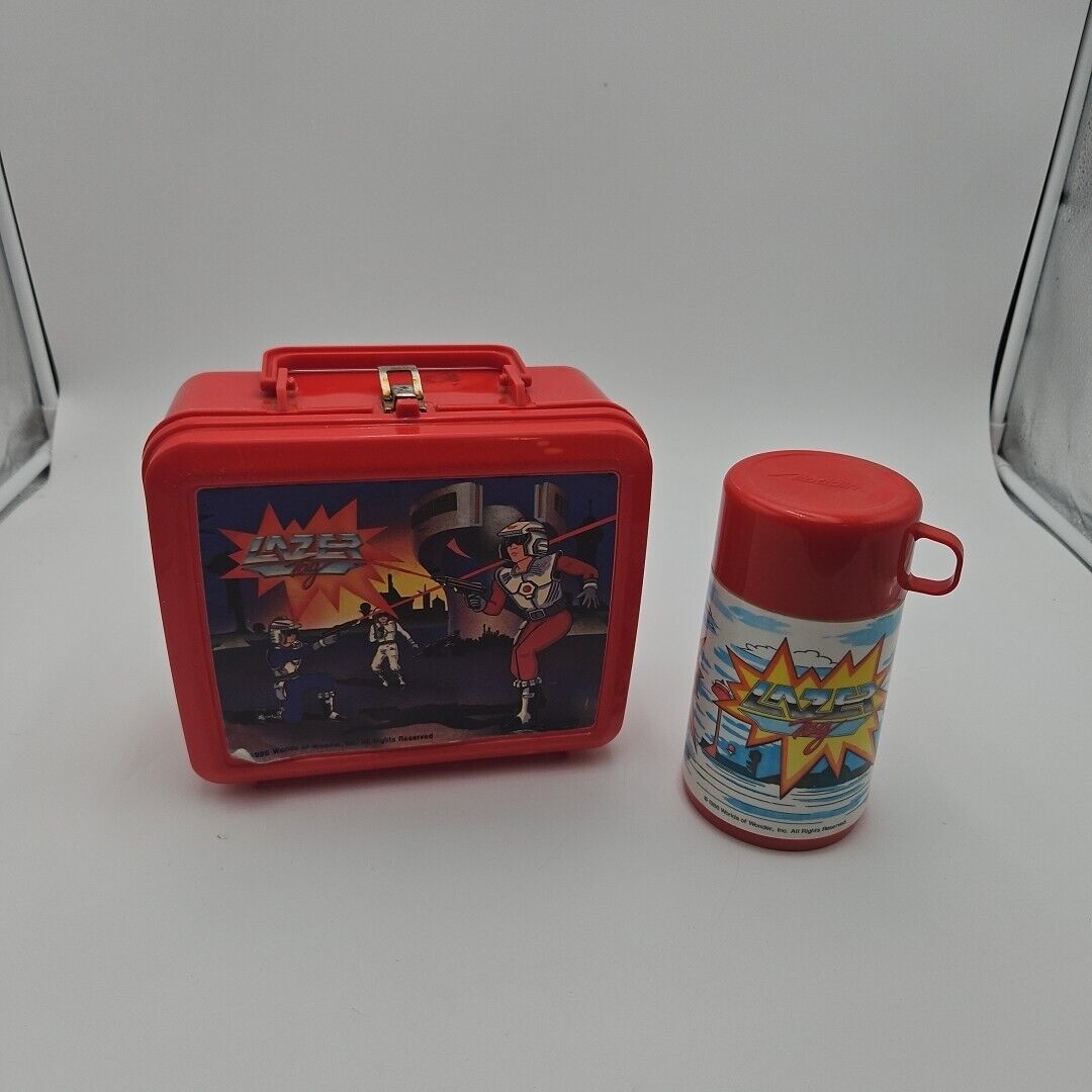 VTG Aladdin Lazer Laser Tag Lunchbox 1986 Plastic Worlds of Wonder With Thermos 