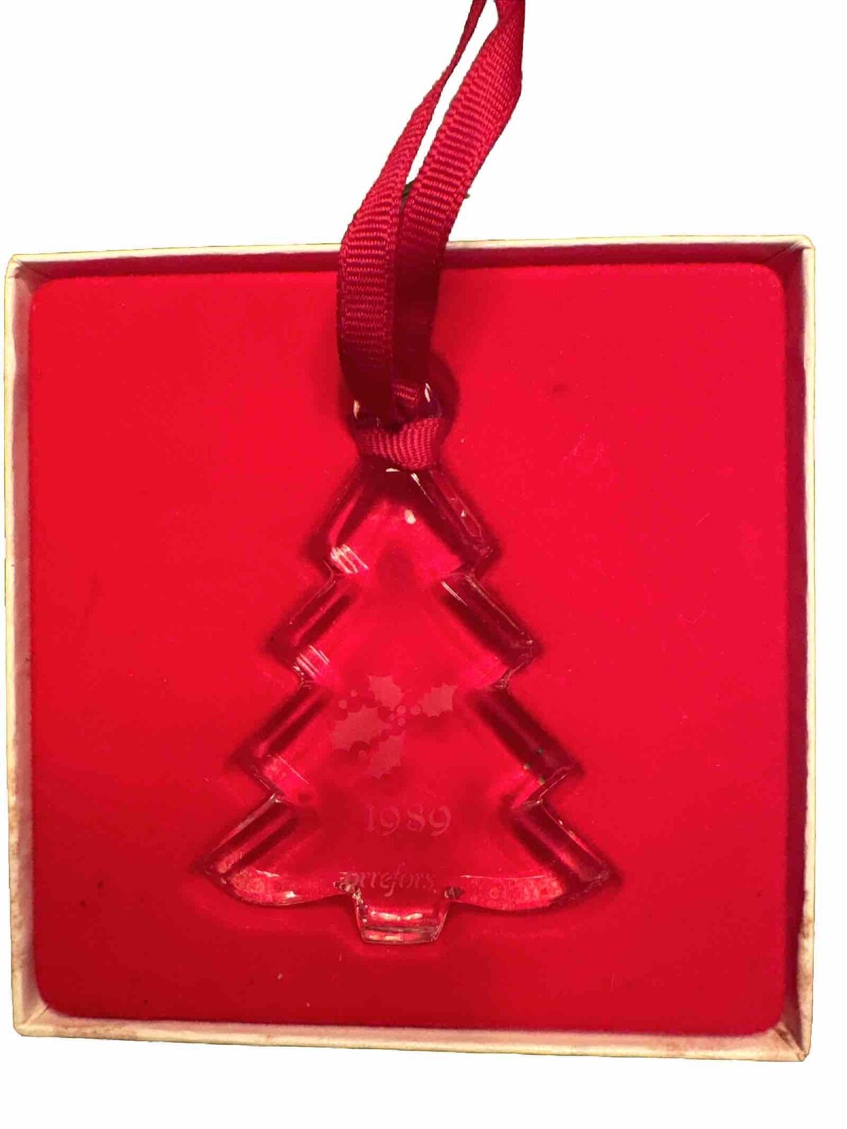 Vintage 1989 ORREFORS Annual Ornament Crystal Christmas Tree 3\