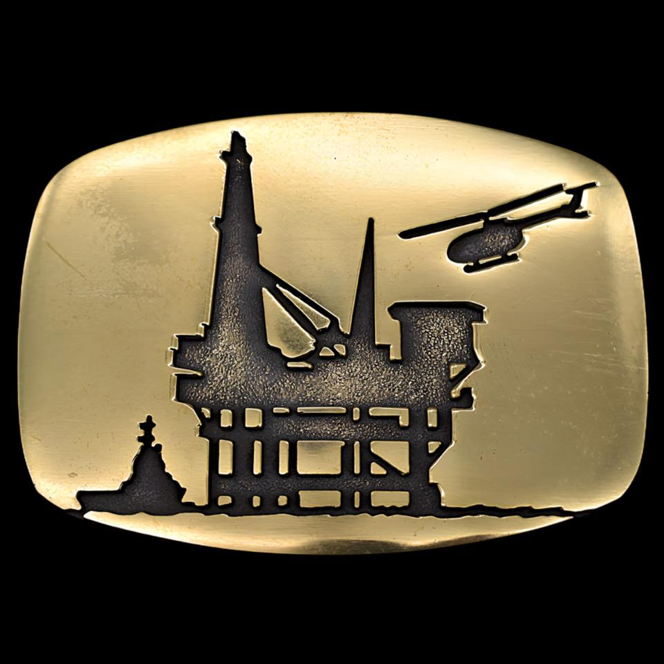 Offshore Platform Oil Exploration Drilling Rig Solid Brass Vintage Belt Buckle