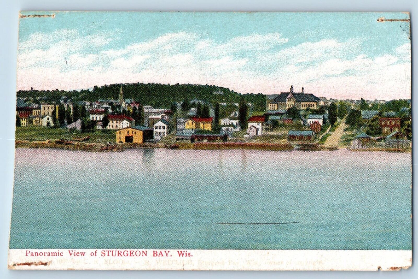 c1905's Panoramic View Houses Bay Side Sturgeon Bay Wisconsin Antique Postcard