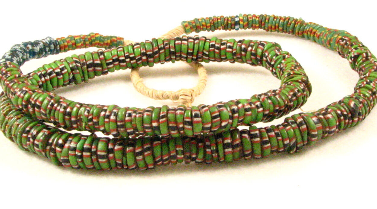 Antique Venetian AJA Green Multi Glass African Trade Beads 5 to 9 mm diameter