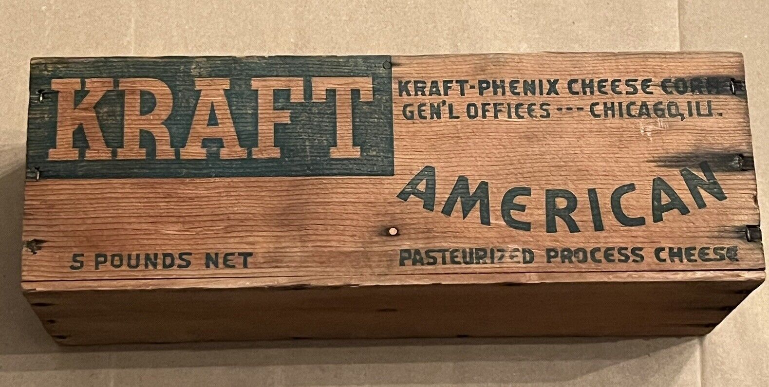 Vtg. Antique KRAFT American Process Cheese 2 lb Wood Wooden Crate Box Chicago IL