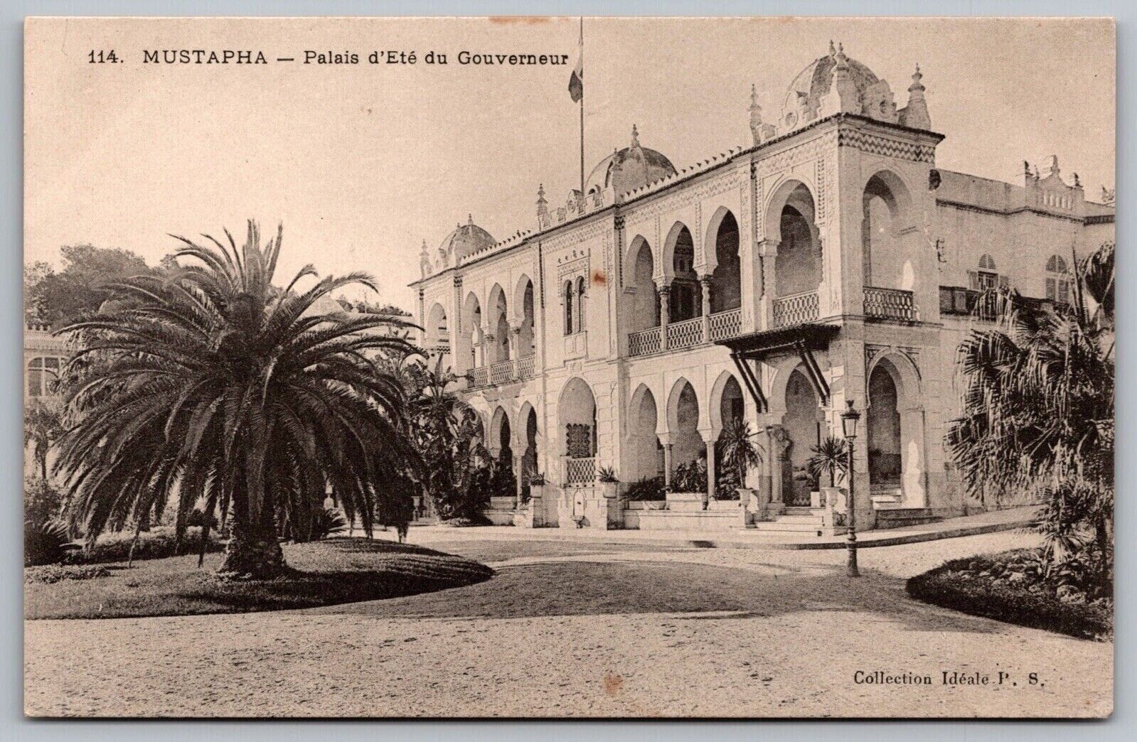 Mustapha Algeria Governors Palace Historic Downtown Streetview BW Postcard