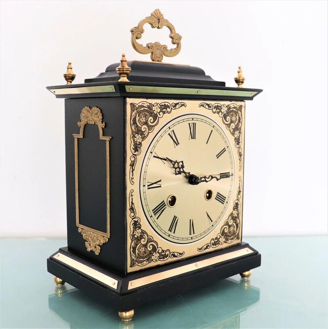 HERMLE Mantel Clock Vintage TOP Black Restored AND Serviced DOUBLE BELL Chime